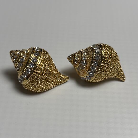 Vintage‎ Kenneth Jay Lane Seashell Conch Earrings Gold Tone Beachy Old Money - Picture 1 of 3